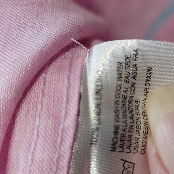 Report Collection, Size XL Pink Linen Button Down Shirt with Blue Accents - Picture 11 of 11